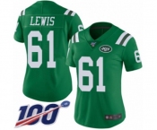 Women's New York Jets #61 Alex Lewis Limited Green Rush Vapor Untouchable 100th Season Football Jersey