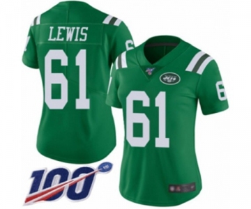 Women's New York Jets #61 Alex Lewis Limited Green Rush Vapor Untouchable 100th Season Football Jersey