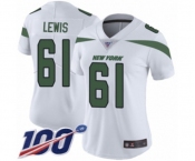 Women's New York Jets #61 Alex Lewis White Vapor Untouchable Limited Player 100th Season Football Jersey