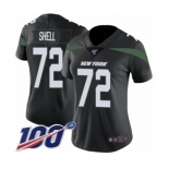 Women's New York Jets #72 Brandon Shell Black Alternate Vapor Untouchable Limited Player 100th Season Football Jersey