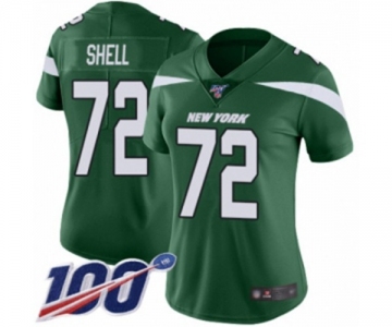 Women's New York Jets #72 Brandon Shell Green Team Color Vapor Untouchable Limited Player 100th Season Football Jersey