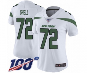Women's New York Jets #72 Brandon Shell White Vapor Untouchable Limited Player 100th Season Football Jersey