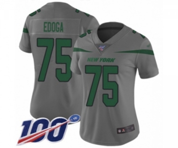 Women's New York Jets #75 Chuma Edoga Limited Gray Inverted Legend 100th Season Football Jersey