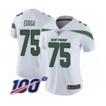 Women's New York Jets #75 Chuma Edoga White Vapor Untouchable Limited Player 100th Season Football Jersey