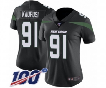 Women's New York Jets #91 Bronson Kaufusi Black Alternate Vapor Untouchable Limited Player 100th Season Football Jersey