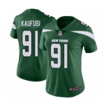 Women's New York Jets #91 Bronson Kaufusi Green Team Color Vapor Untouchable Limited Player Football Jersey