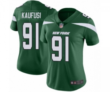 Women's New York Jets #91 Bronson Kaufusi Green Team Color Vapor Untouchable Limited Player Football Jersey