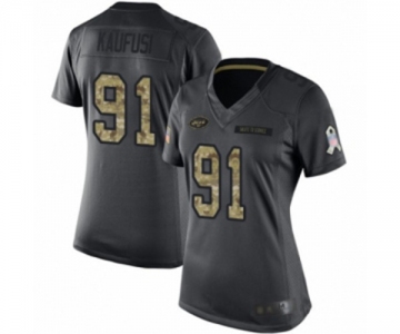 Women's New York Jets #91 Bronson Kaufusi Limited Black 2016 Salute to Service Football Jersey