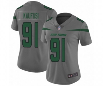 Women's New York Jets #91 Bronson Kaufusi Limited Gray Inverted Legend Football Jersey