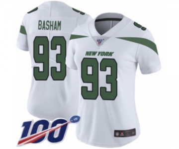 Women's New York Jets #93 Tarell Basham White Vapor Untouchable Limited Player 100th Season Football Jersey