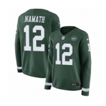 Women's Nike New York Jets #12 Joe Namath Limited Green Therma Long Sleeve NFL Jersey