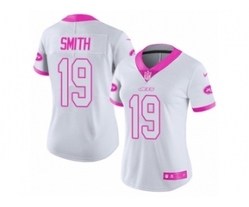 Women's Nike New York Jets #19 Devin Smith Limited White Pink Rush Fashion NFL Jersey