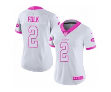 Women's Nike New York Jets #2 Nick Folk Limited White Pink Rush Fashion NFL Jersey