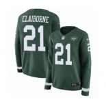 Women's Nike New York Jets #21 Morris Claiborne Limited Green Therma Long Sleeve NFL Jersey