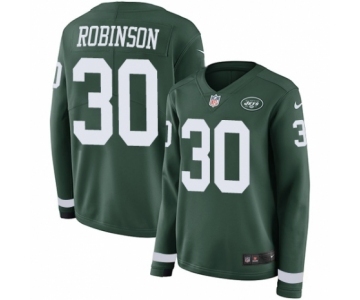 Women's Nike New York Jets #30 Rashard Robinson Limited Green Therma Long Sleeve NFL Jersey