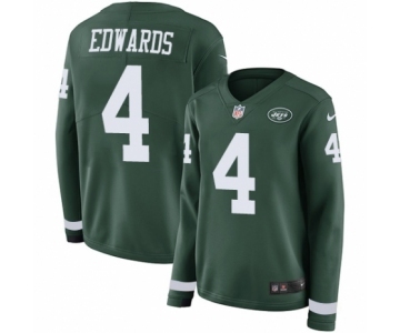 Women's Nike New York Jets #4 Lac Edwards Limited Green Therma Long Sleeve NFL Jersey