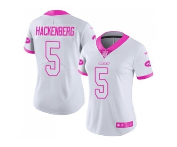 Women's Nike New York Jets #5 Christian Hackenberg White Pink Stitched NFL Limited Rush Fashion Jersey