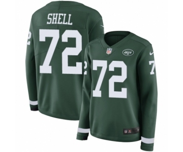 Women's Nike New York Jets #72 Brandon Shell Limited Green Therma Long Sleeve NFL Jersey