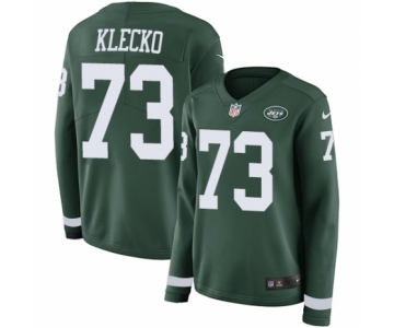 Women's Nike New York Jets #73 Joe Klecko Limited Green Therma Long Sleeve NFL Jersey