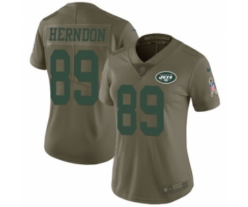 Women's Nike New York Jets #89 Chris Herndon Limited Olive 2017 Salute to Service NFL Jersey