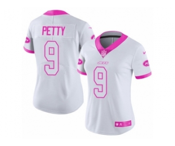 Women's Nike New York Jets #9 Bryce Petty Limited White Pink Rush Fashion NFL Jersey