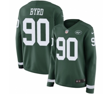 Women's Nike New York Jets #90 Dennis Byrd Limited Green Therma Long Sleeve NFL Jersey