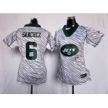 nike women nfl jerseys new york jets #6 sanchez [fem fan zebra]