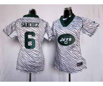 nike women nfl jerseys new york jets #6 sanchez [fem fan zebra]