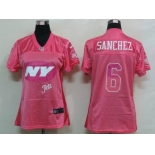 nike women nfl jerseys new york jets #6 sanchez pink[2012 fem fan]