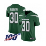 Youth New York Jets #30 Rashard Robinson Green Team Color Vapor Untouchable Limited Player 100th Season Football Jersey