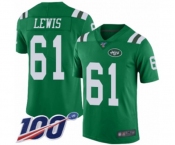 Youth New York Jets #61 Alex Lewis Limited Green Rush Vapor Untouchable 100th Season Football Jersey