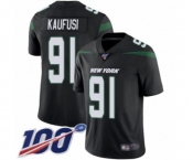 Youth New York Jets #91 Bronson Kaufusi Black Alternate Vapor Untouchable Limited Player 100th Season Football Jersey