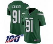 Youth New York Jets #91 Bronson Kaufusi Green Team Color Vapor Untouchable Limited Player 100th Season Football Jersey