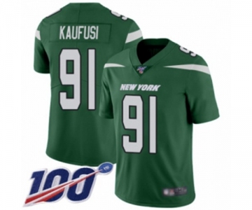 Youth New York Jets #91 Bronson Kaufusi Green Team Color Vapor Untouchable Limited Player 100th Season Football Jersey