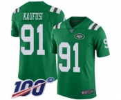 Youth New York Jets #91 Bronson Kaufusi Limited Green Rush Vapor Untouchable 100th Season Football Jersey