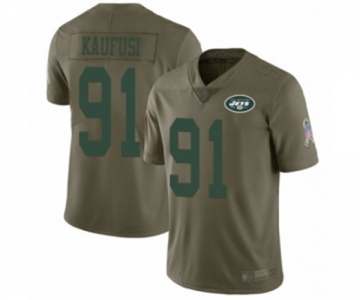 Youth New York Jets #91 Bronson Kaufusi Limited Olive 2017 Salute to Service Football Jersey