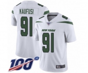 Youth New York Jets #91 Bronson Kaufusi White Vapor Untouchable Limited Player 100th Season Football Jersey