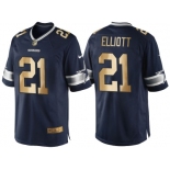 Nike Dallas Cowboys #21 Ezekiel Elliott Navy Blue 2016 Christmas Gold Men's NFL Game Edition Jersey