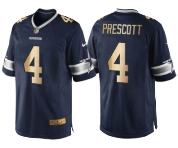 Nike Dallas Cowboys #4 Dak Prescott Navy Blue 2016 Christmas Gold Men's NFL Game Edition Jersey