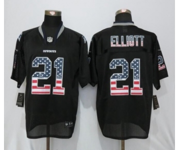 Men New Nike Dallas cowboys #21 Ezekiel Elliott USA Flag Fashion Black Elite Jerseys