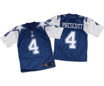 Men Nike Dallas Cowboys #4 Dak Prescott Navy Blue White Throwback Men's Stitched NFL Elite Jersey