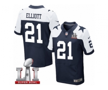 Men's Nike Dallas Cowboys #21 Ezekiel Elliott Elite Navy Blue Throwback Alternate Super Bowl LI NFL Jersey