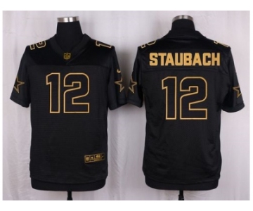 Nike Dallas Cowboys #12 Roger Staubach Black Pro Line Gold Collection Jersey[Elite]