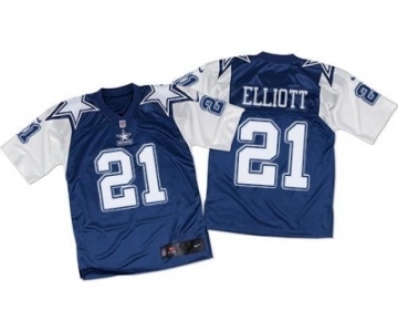 Nike Dallas Cowboys #21 Ezekiel Elliott Navy Blue -White Throwback Men's Stitched NFL Elite Jersey[Elliott]