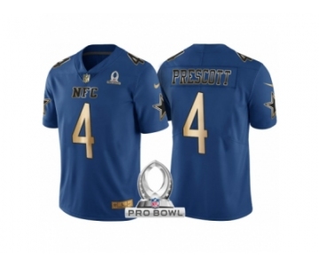 Men Dallas Cowboys #4 Dak Prescott NFC 2017 Pro Bowl Blue Gold Limited Jersey