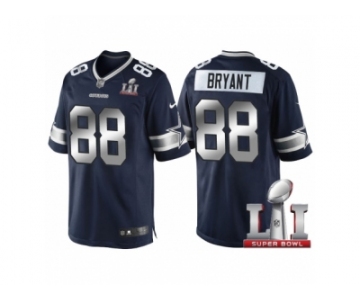 Men Dallas Cowboys #88 Dez Bryant Navy Blue 2017 Super Bowl 51 Patch Steel Silver Limited Jersey