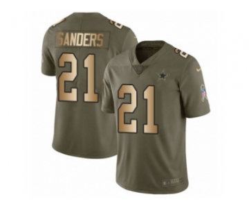 Men Nike Dallas Cowboys #21 Deion Sanders Limited Olive Gold 2017 Salute to Service NFL Jersey