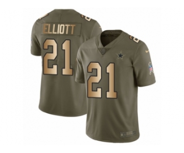 Men Nike Dallas Cowboys #21 Ezekiel Elliott Limited Olive Gold 2017 Salute to Service NFL Jersey