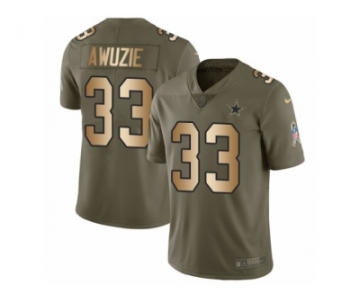 Men Nike Dallas Cowboys #33 Chidobe Awuzie Limited Olive Gold 2017 Salute to Service NFL Jersey