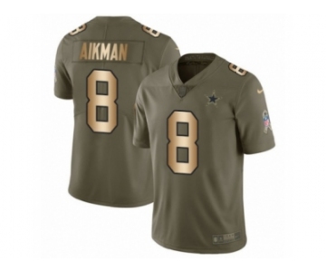 Men Nike Dallas Cowboys #8 Troy Aikman Limited Olive Gold 2017 Salute to Service NFL Jersey